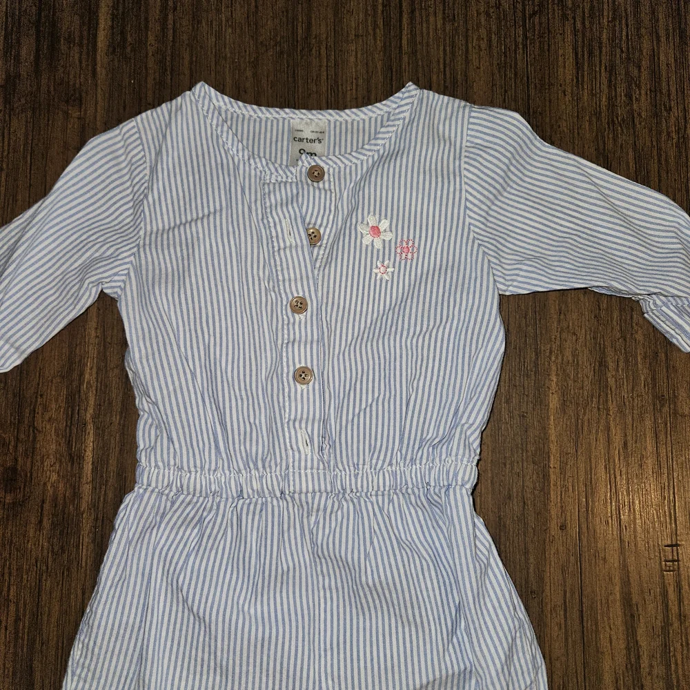 Carter's Blue and White Striped Button-Up Romper